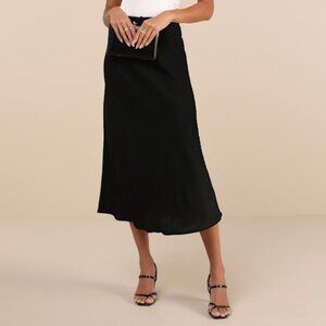 Lulus Sleek Proposition Black Satin Bow Midi Skirt - Size XL